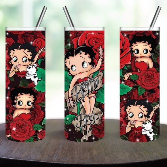 Stainless Steel Betty Boop & Roses 20oz Skinny Tumbler - Picture 1 of 5